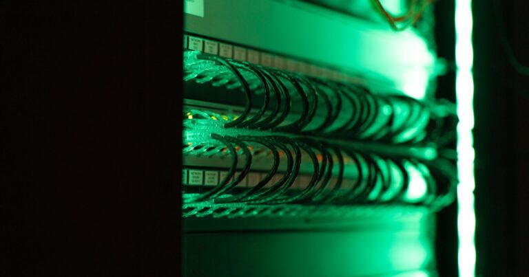 Close-up of servers in a data center server room